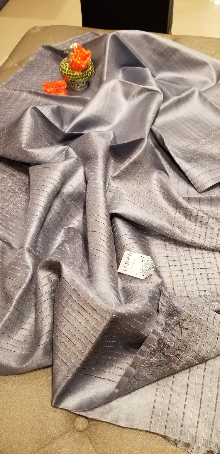 Steel Handwoven Pure Tussar Silk