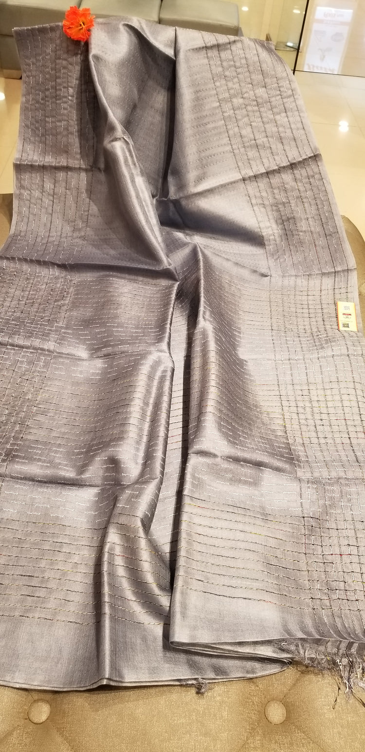Steel Handwoven Pure Tussar Silk