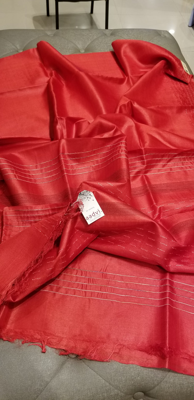 Red Handwoven Pure Tussar Silk