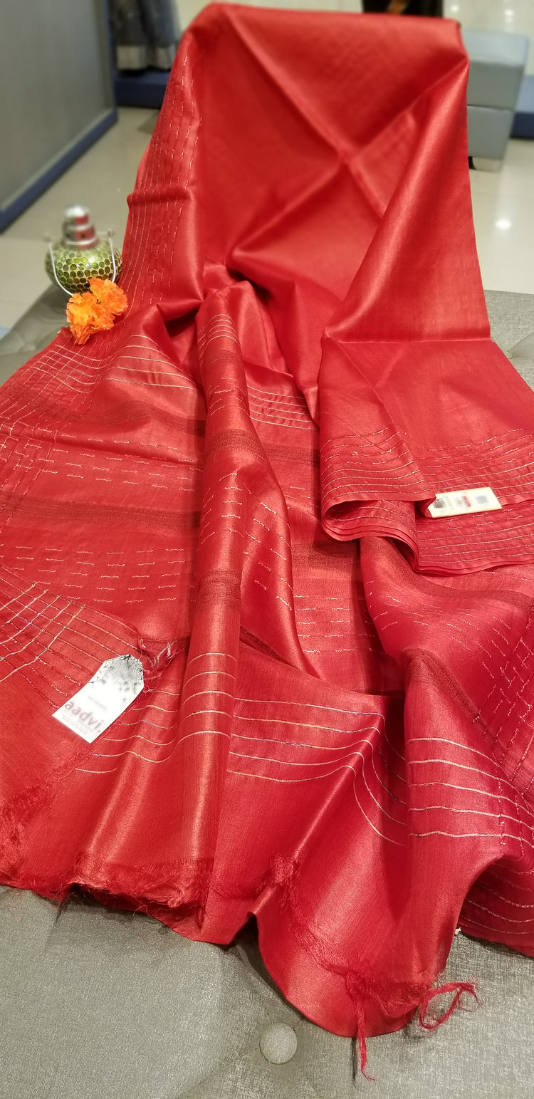 Red Handwoven Pure Tussar Silk