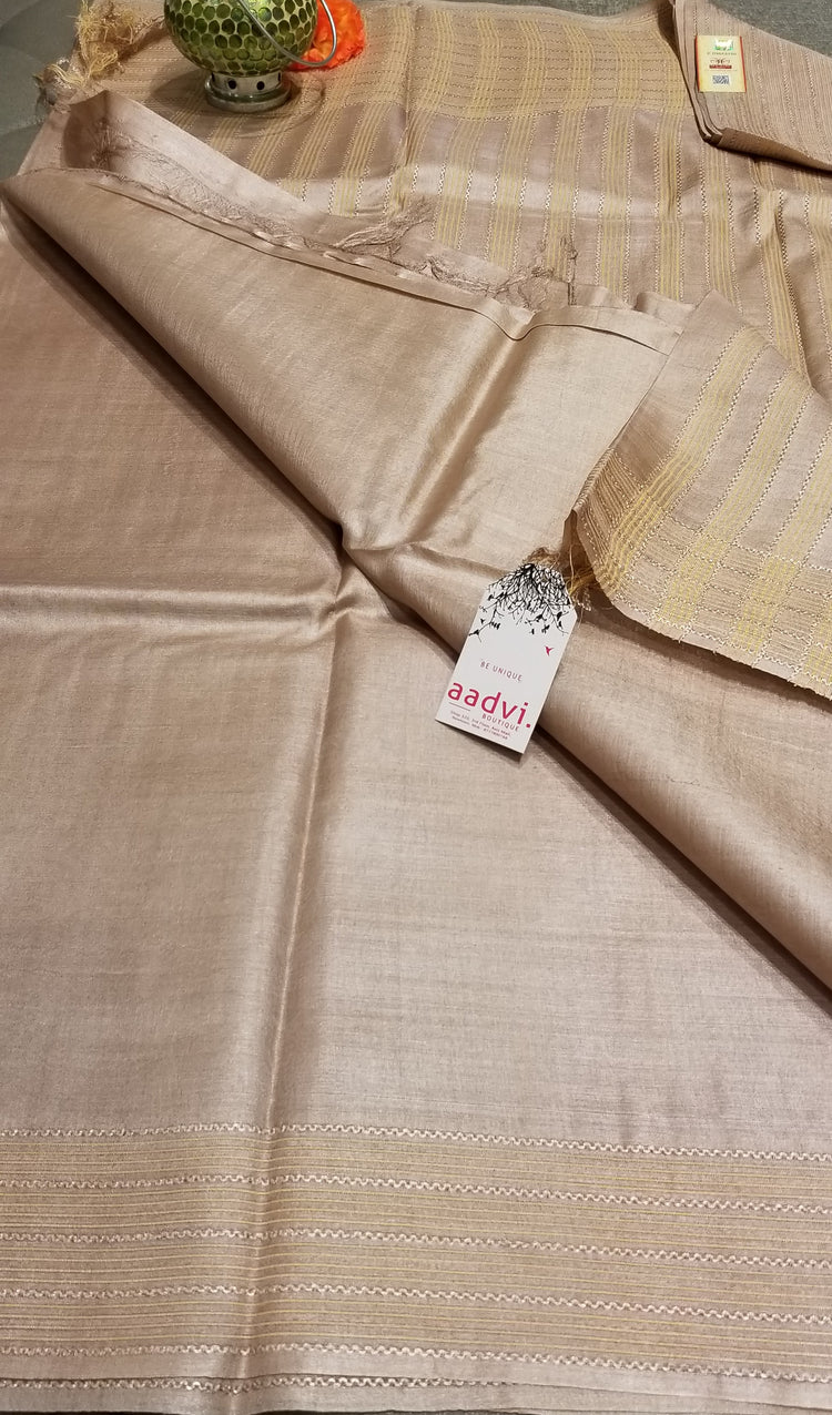 Beige Handwoven Pure Tussar Silk
