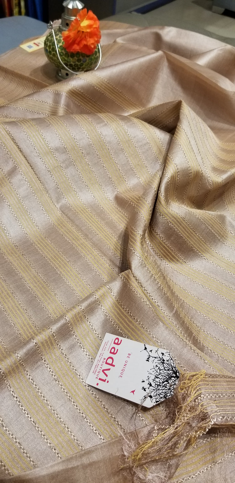 Beige Handwoven Pure Tussar Silk