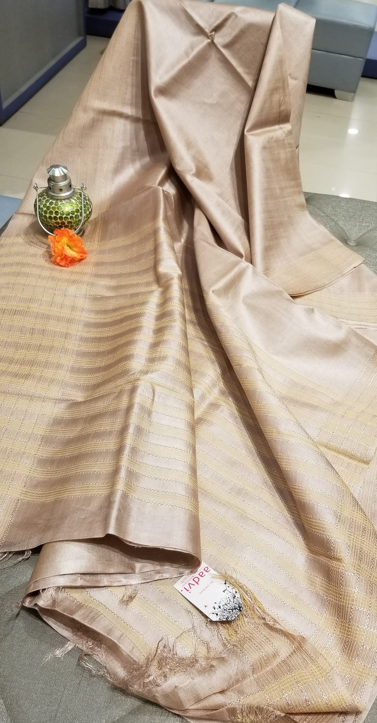 Beige Handwoven Pure Tussar Silk