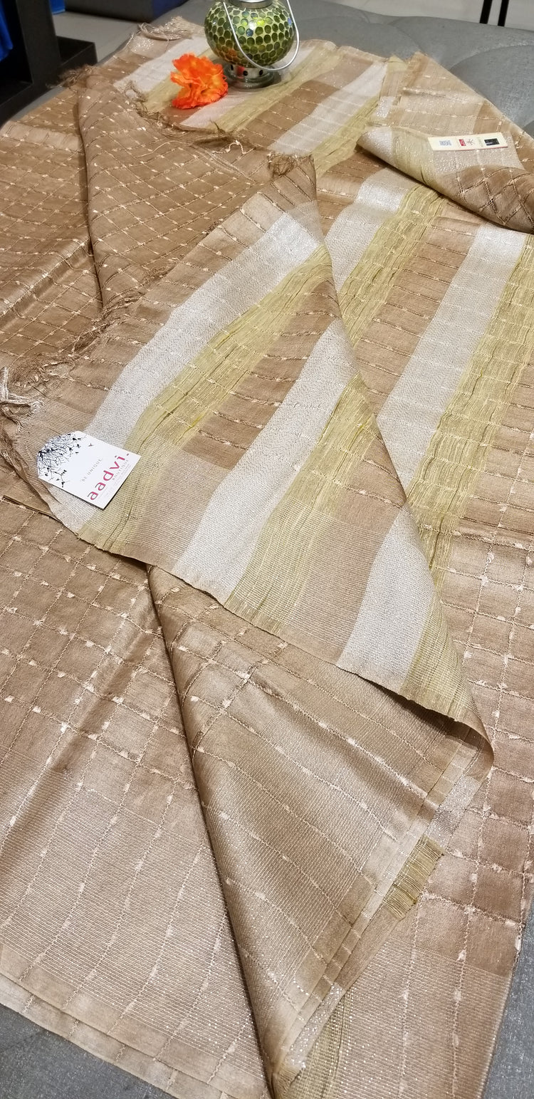 Golden Beige Handwoven Pure Tussar Silk