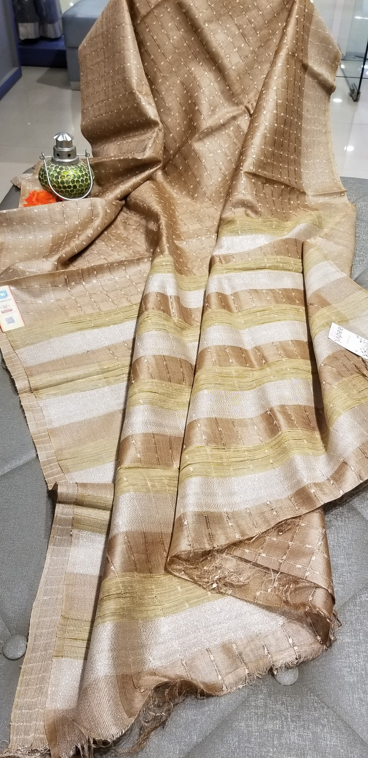 Golden Beige Handwoven Pure Tussar Silk