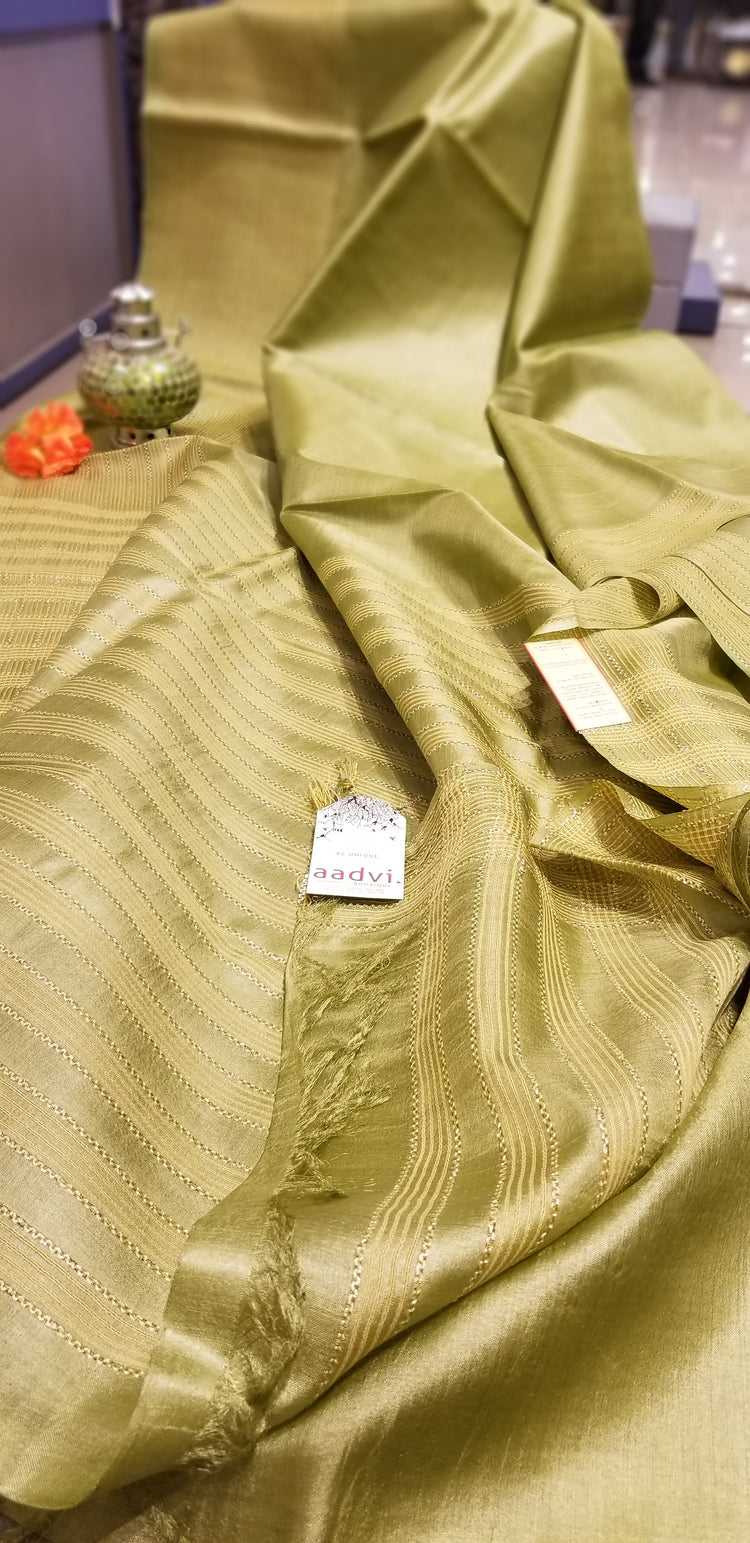 Pastel Green Handwoven Pure Tussar Silk with allover checkered pattern