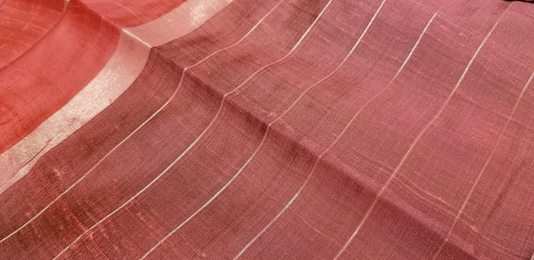 Black Handwoven Pure Raw Silk with Rouge Pink temple border