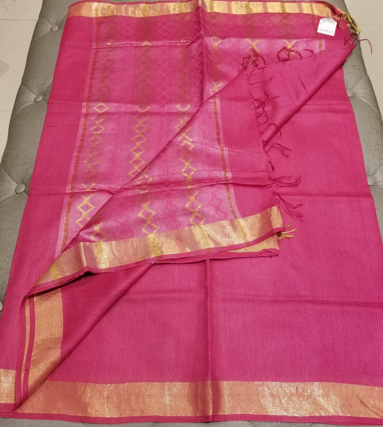 Hot Pink handwoven Noel Tussar silk  with golden border