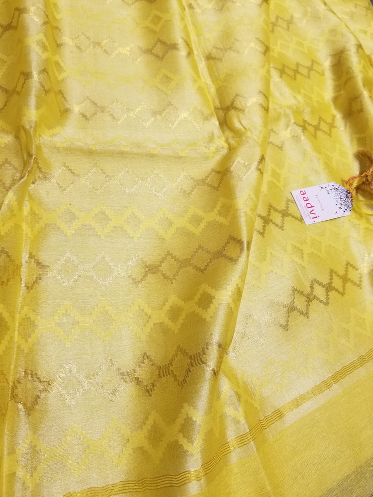 Yellow handwoven Noel Tussar silk  with golden border