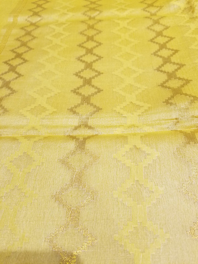 Yellow handwoven Noel Tussar silk  with golden border
