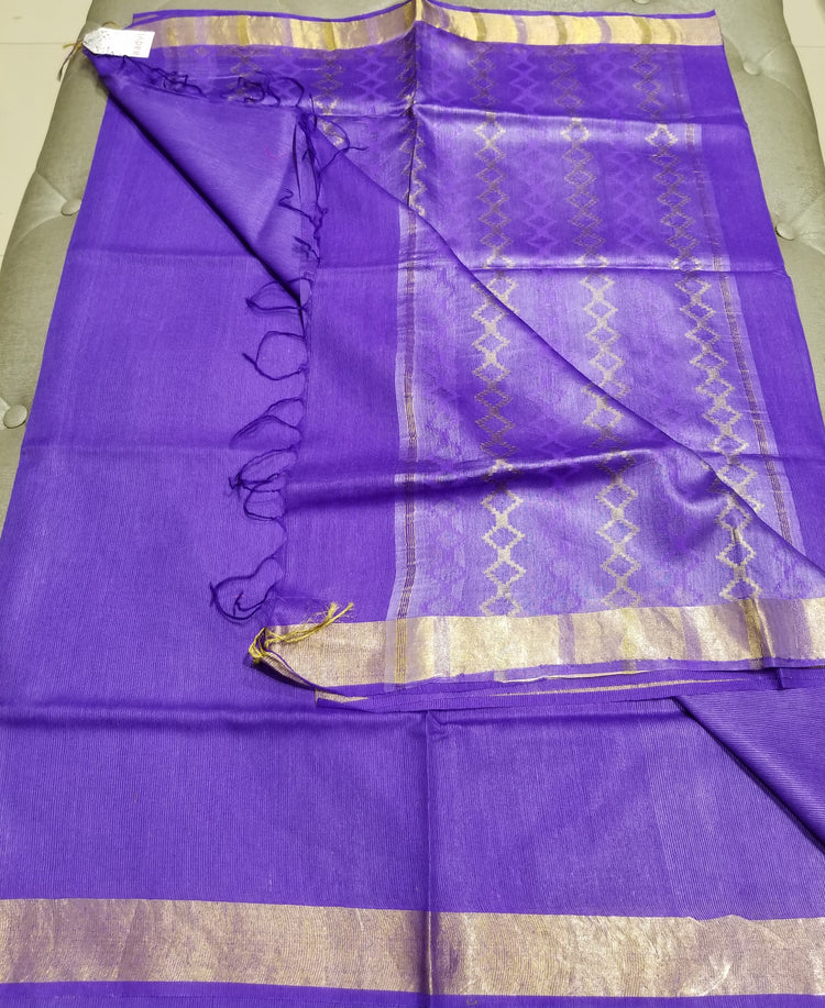 Indigo Blue handwoven Noel Tussar silk  with golden border