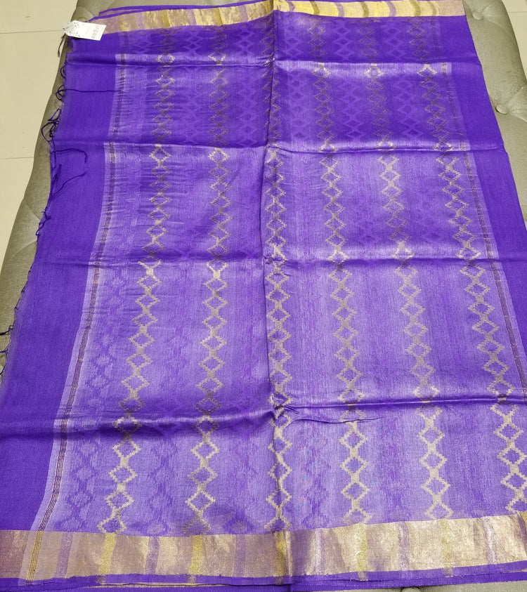 Indigo Blue handwoven Noel Tussar silk  with golden border