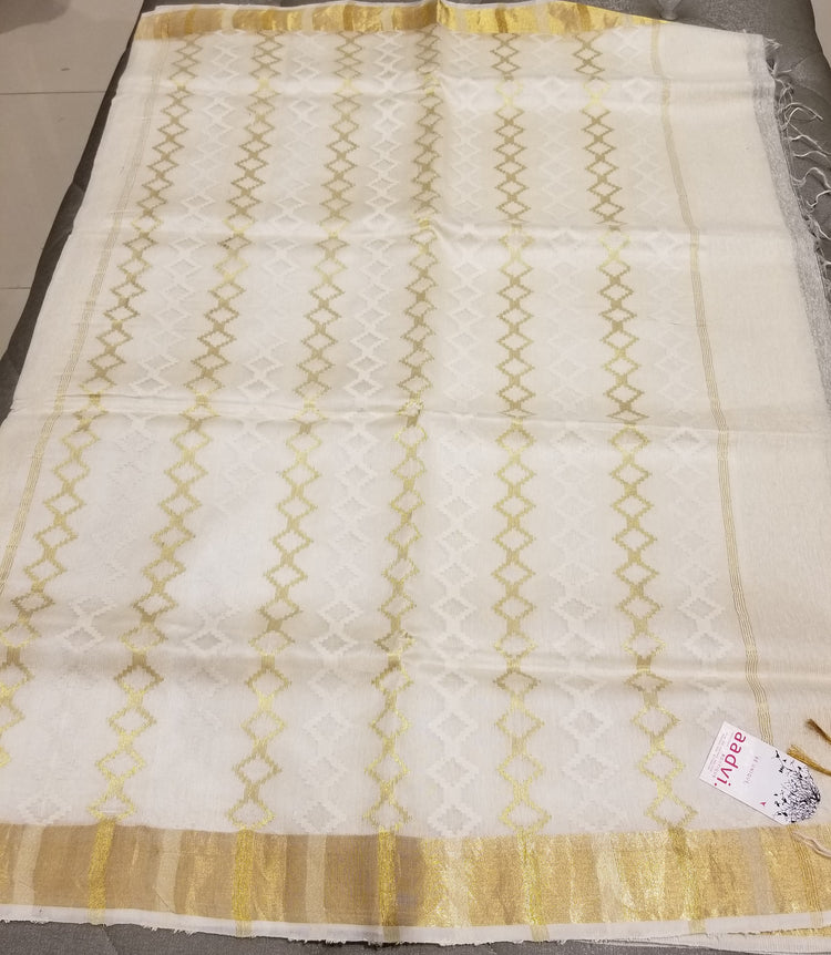 Off-White handwoven Noel Tussar silk  with golden border