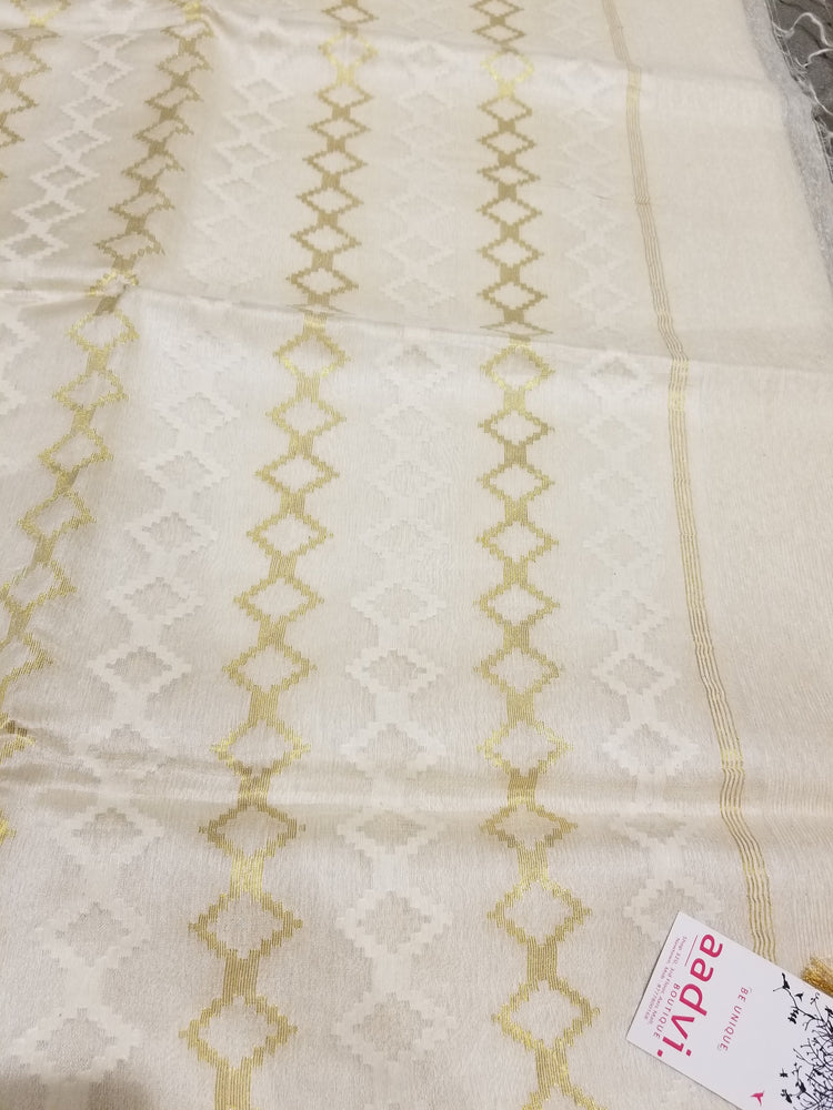 Off-White handwoven Noel Tussar silk  with golden border