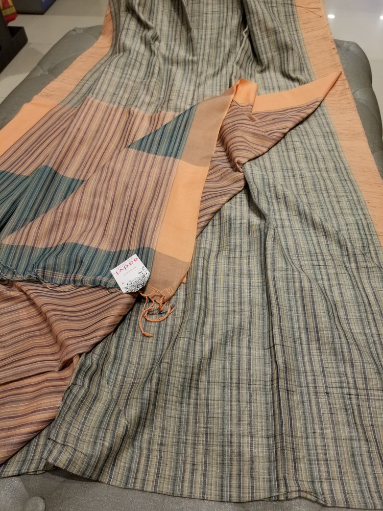 Tussar Silk with stripes on body