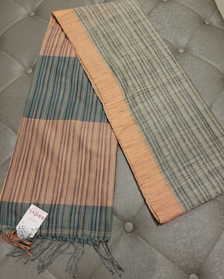 Tussar Silk with stripes on body