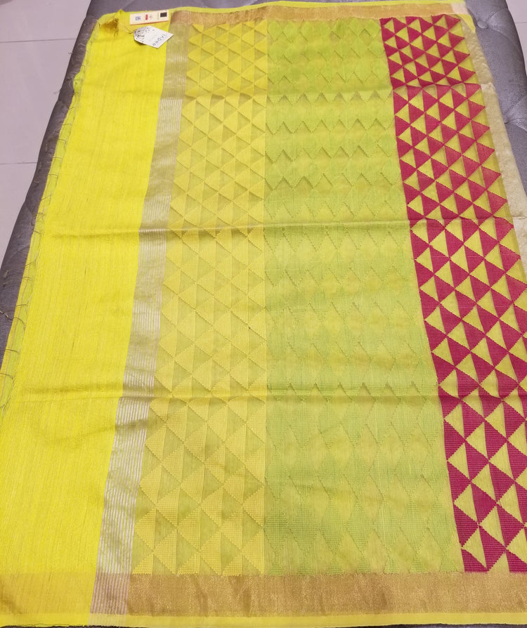Golden beige handwoven Pure Tussar Silk with triangle pattern pallu