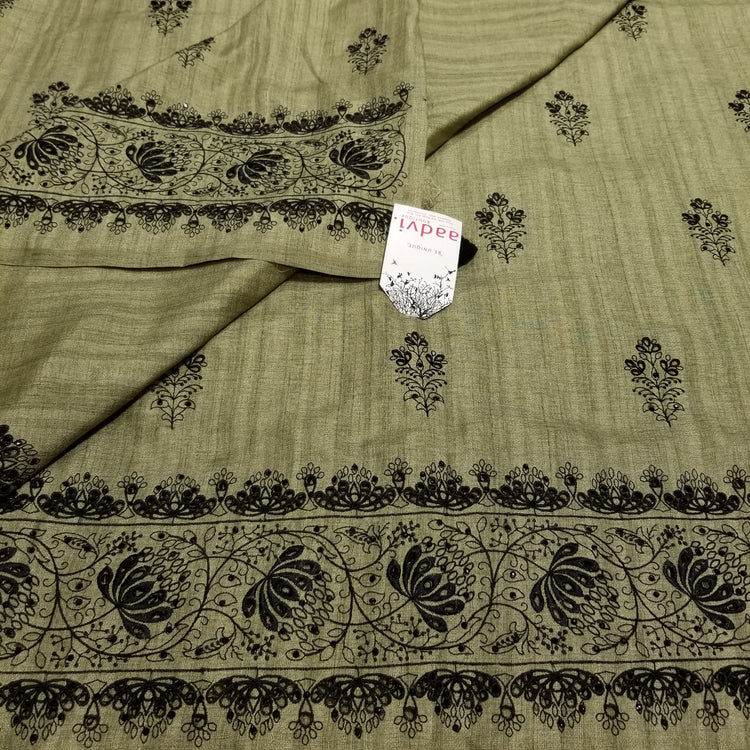 Pista Green Color Blended Silk Sari with Threadwork and black rhinestone