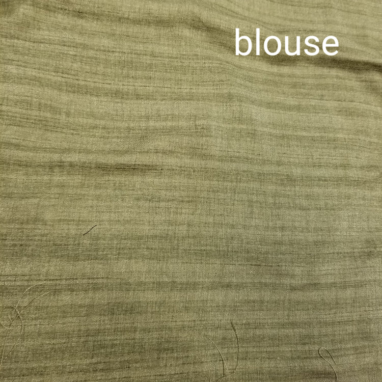 Pista Green Color Blended Silk Sari with Threadwork and black rhinestone