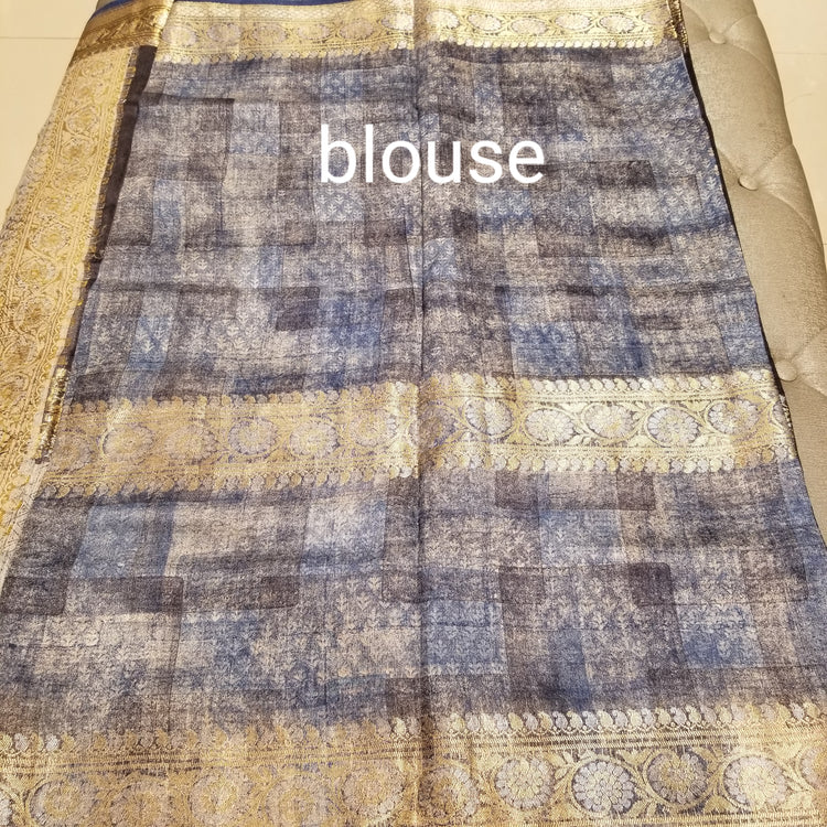 Handwoven Pure Muga Silk Banarasi Sari in Black Color with double border