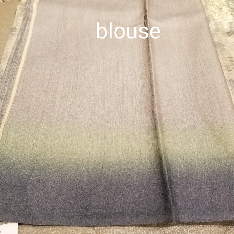 Handwoven Pure Muga Silk  Banarasi Sari with Digital Print in shades of Sea green to grey on Golden