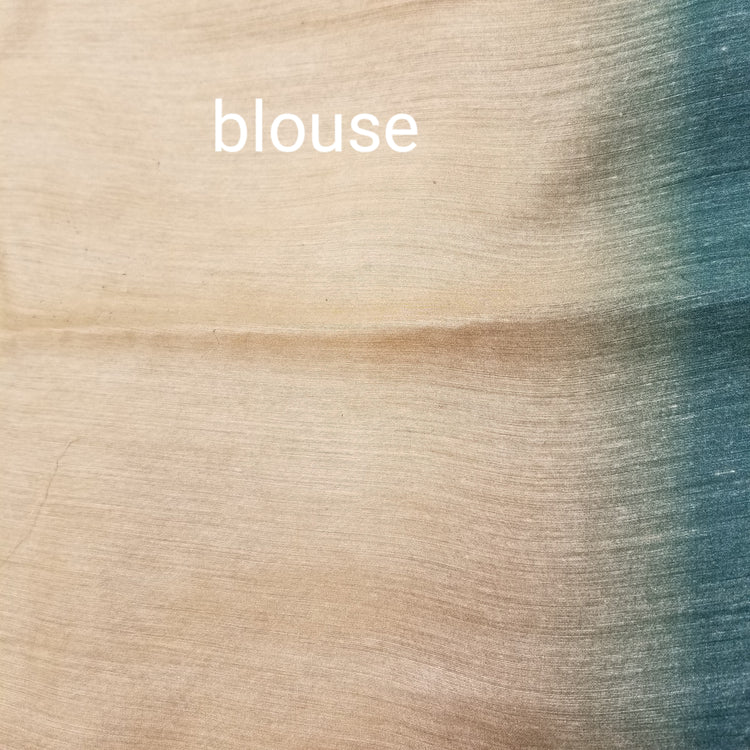 Handwoven Pure Muga Silk  Banarasi Sari with Digital Print in shades of Sea blue on Golden