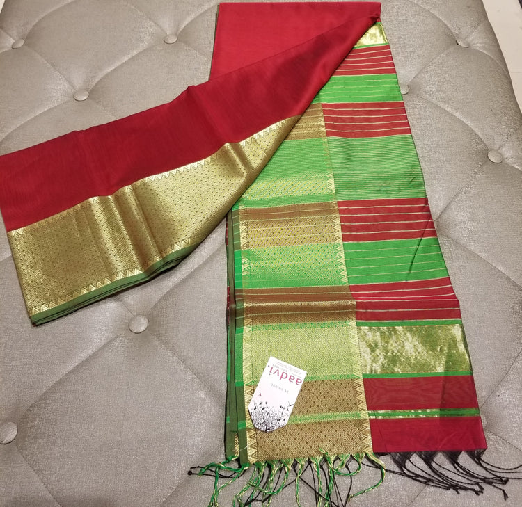 Vermilion Red Handwoven Maheshwari Sari