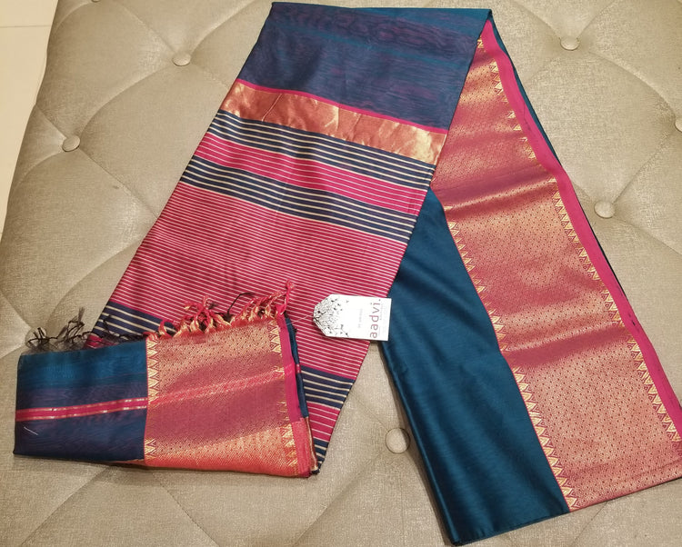 Peacock Blue Handwoven Maheshwari Sari