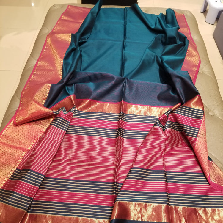 Peacock Blue Handwoven Maheshwari Sari