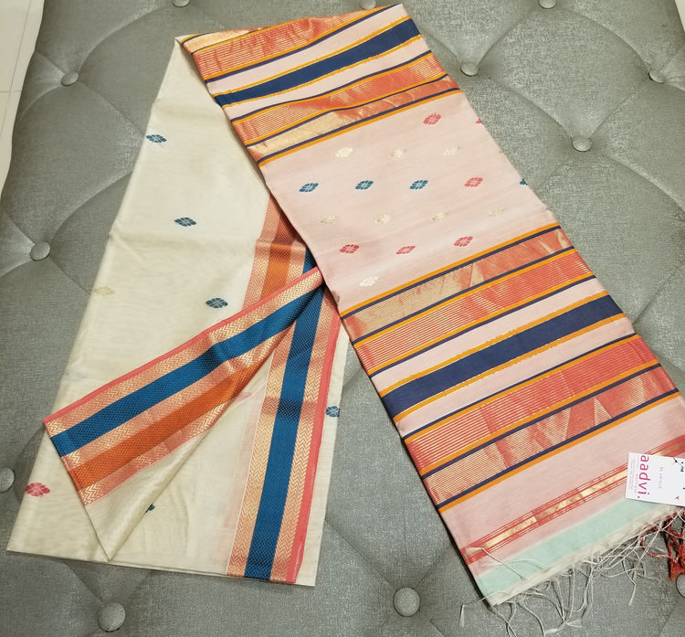 Off-White Handwoven Maheshwari Sari