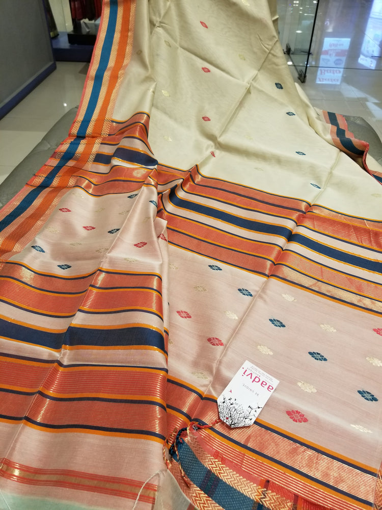 Off-White Handwoven Maheshwari Sari