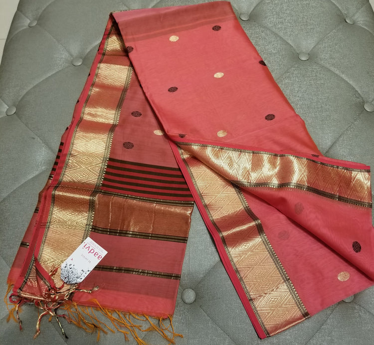 Tomato Red Handwoven Maheshwari Sari