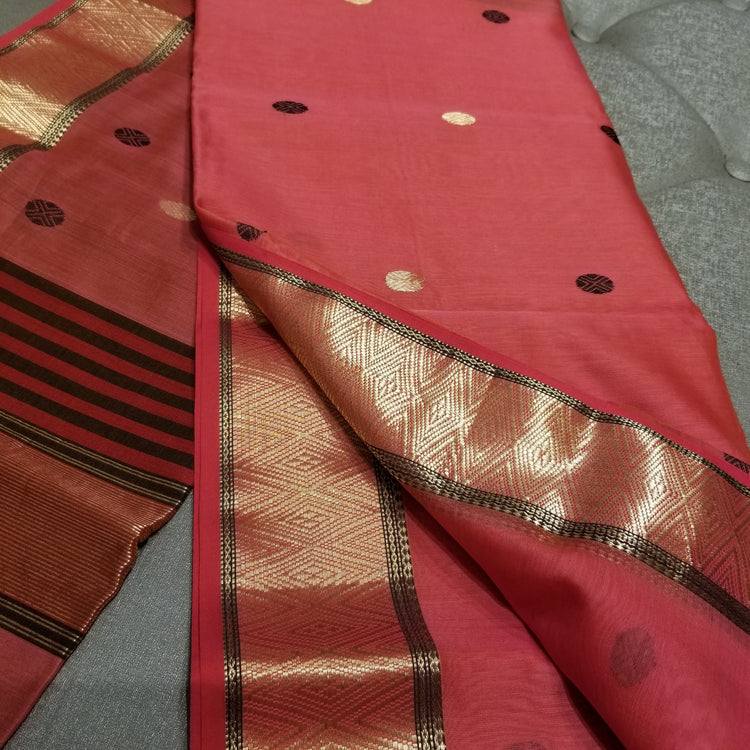 Tomato Red Handwoven Maheshwari Sari