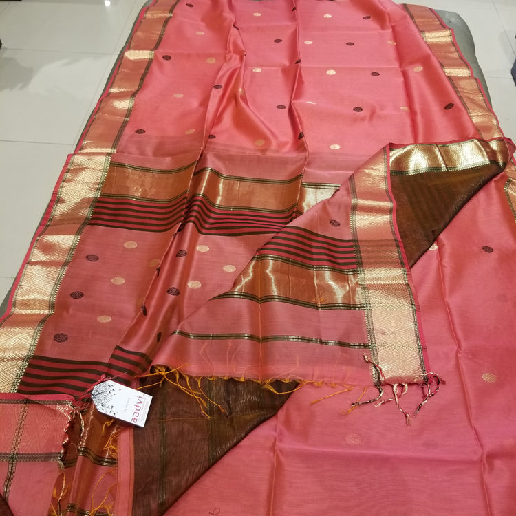 Tomato Red Handwoven Maheshwari Sari