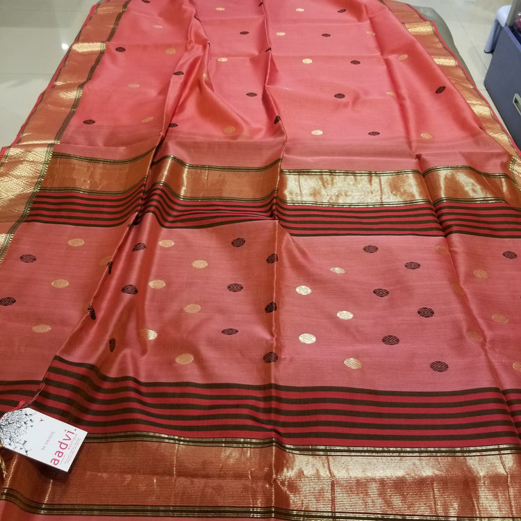 Tomato Red Handwoven Maheshwari Sari