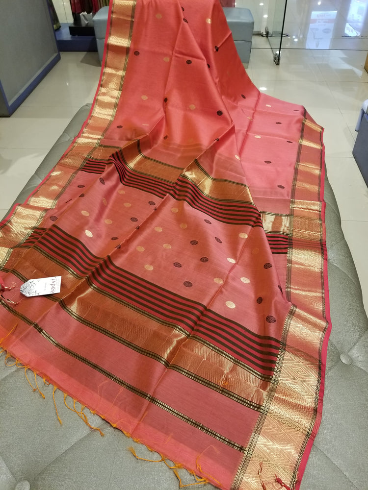 Tomato Red Handwoven Maheshwari Sari