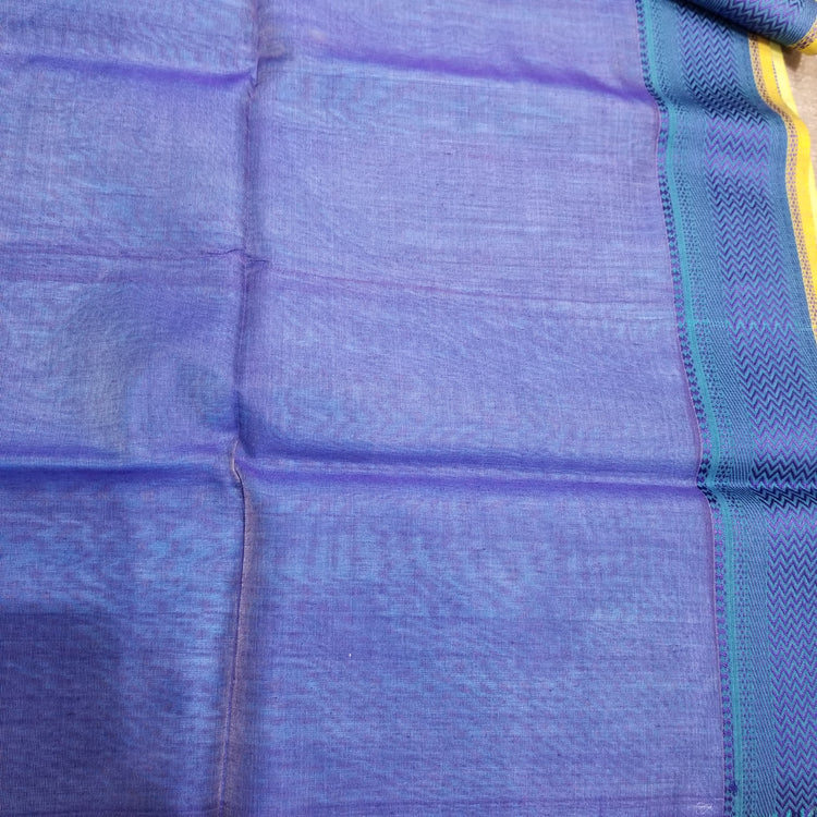 Turquoise Blue Plain body Handwoven Maheshwari Sari