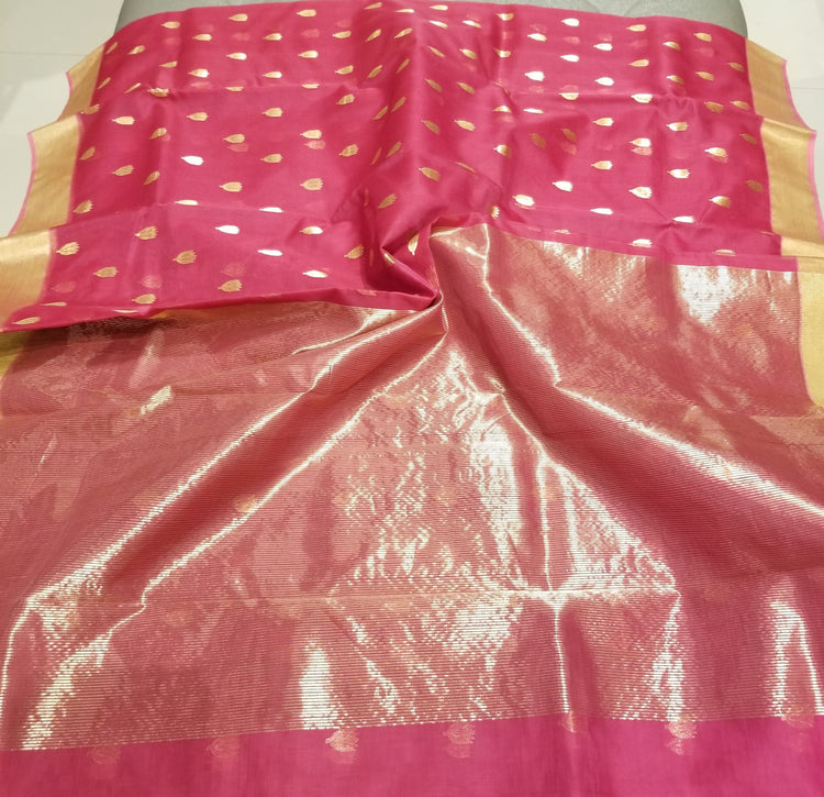 Pink Chanderi Handwoven Pure Silk by Silk Sari