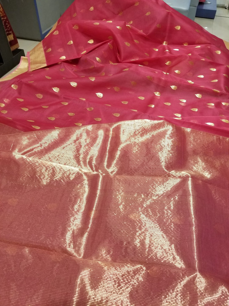 Pink Chanderi Handwoven Pure Silk by Silk Sari