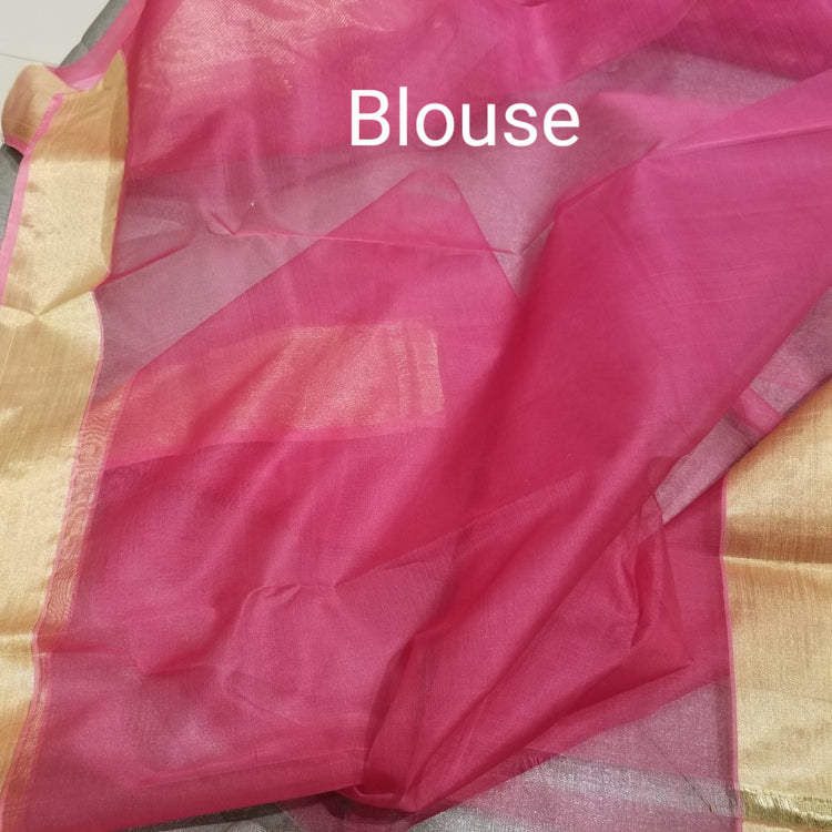 Pink Chanderi Handwoven Pure Silk by Silk Sari