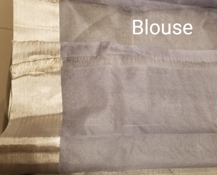 Mizuki - Slate Grey Chanderi Handwoven Pure Silk by Silk Sari