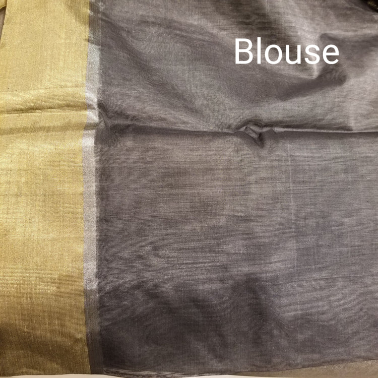 Deep Grey Chanderi Handwoven Silk Sari