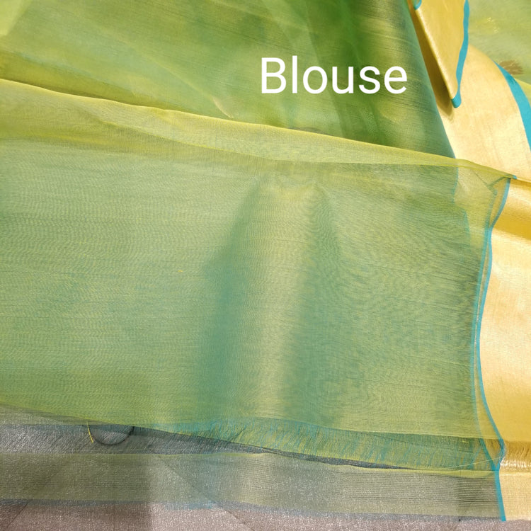 Lime Green Chanderi Handwoven Pure Silk by Silk Sari