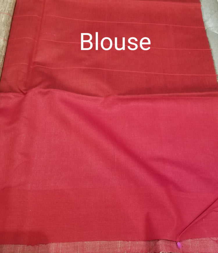 Golden Beige Pure Dupion Silk Handwoven Sari