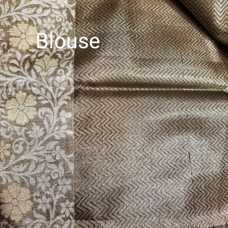 Black Pure Chanderi Silk Handwoven Sari with intricate golden and Silver floral work on Pallu and all-over motif work