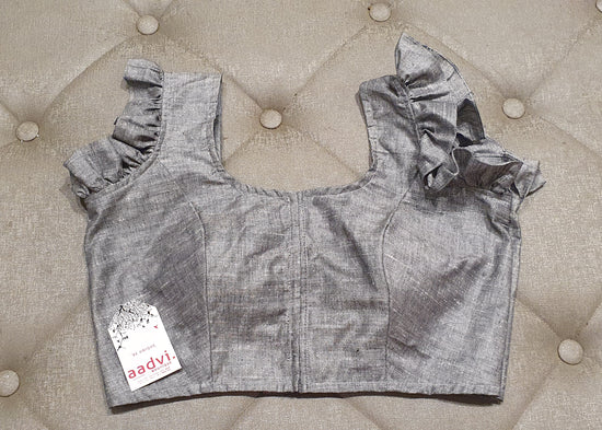 Silver Grey Designer Blouse - Front Side