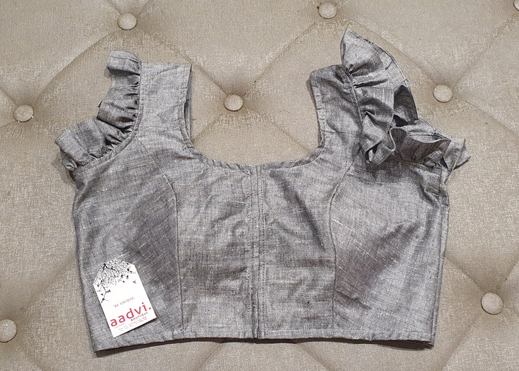 Silver Grey Designer Blouse - Front Side