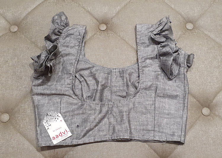 Silver Grey Designer Blouse - Back Side