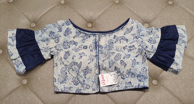 Creamy White Designer Blouse with Animal Prints - Front Side