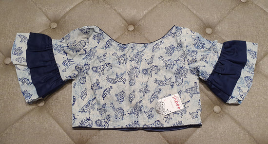 Creamy White Designer Blouse with Animal Prints - Back Side